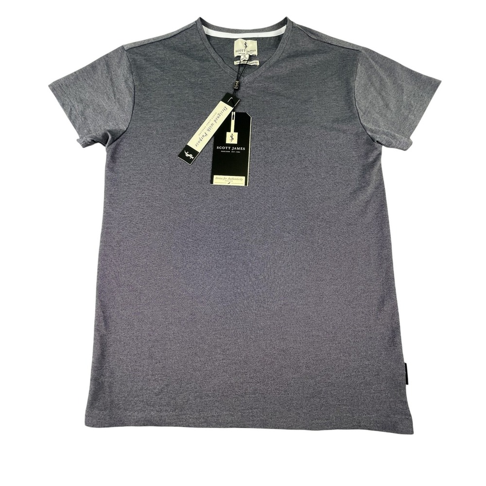 Scott James T-Shirt Mens Small‎ Blue V-Neck Short Sleeve Textured Dapper Classic